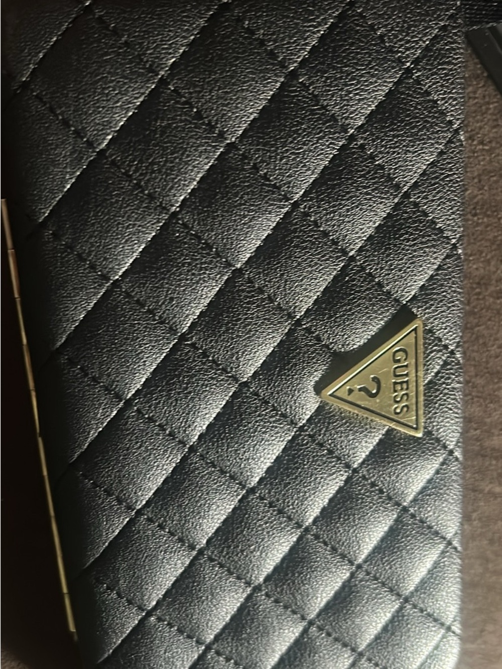 GUESS Women’s Black Quilted Leather Wallet with Gold Logo
